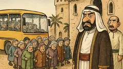 Anekdote: Pie šeihas pils piestāj autobuss