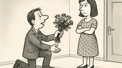 Joks: Viņš sniedz viņai ziedus un jautā