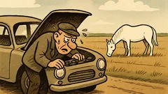 Anekdote: Vīrietim uz lauku ceļa saplīst mašīna