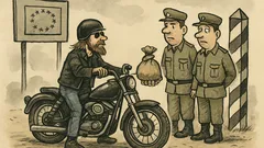 Anekdots: Brauc baikeris pāri robežai ar smiltīm