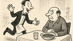 Joks: Viesmīlis priecīgs skrien pie restorāna viesu