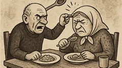 Joks: Vecītis ar večiņu ēd vakariņas