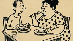 Anekdots: Kāpēc ēdam vienādi, bet resna es?