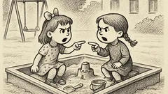 Joks: Smilšu kastē strīdas divas meitenītes...