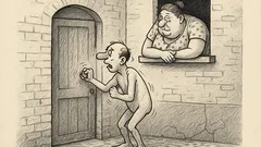 Joks: Pie kāpņutelpas durvīm trīc kails vīrietis