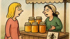 Anekdots: Blondīne tirgū prasa bišu medu