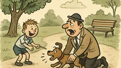 Joks: Parkā bērns spēlējas ar suni
