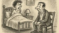 Anekdots: Pēc vārda dienas vīrs mājās